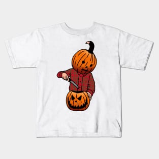 Pumpkin Boy Carving a Friend Kids T-Shirt